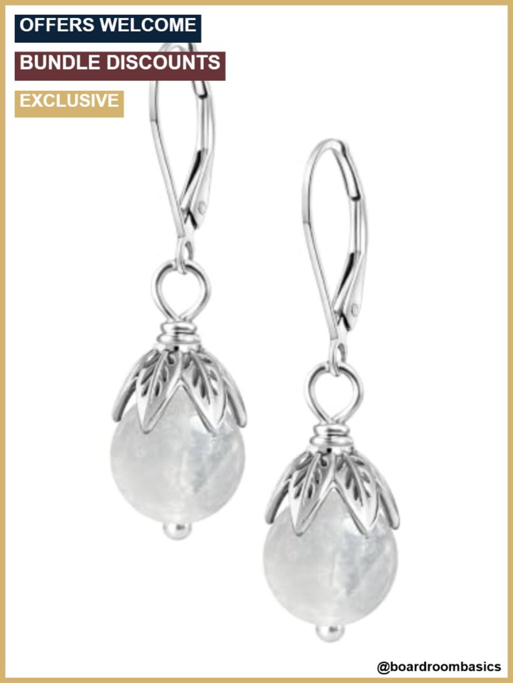 Silver Plated Natural Stone Bead Drop Dangle Earrings Lever Back